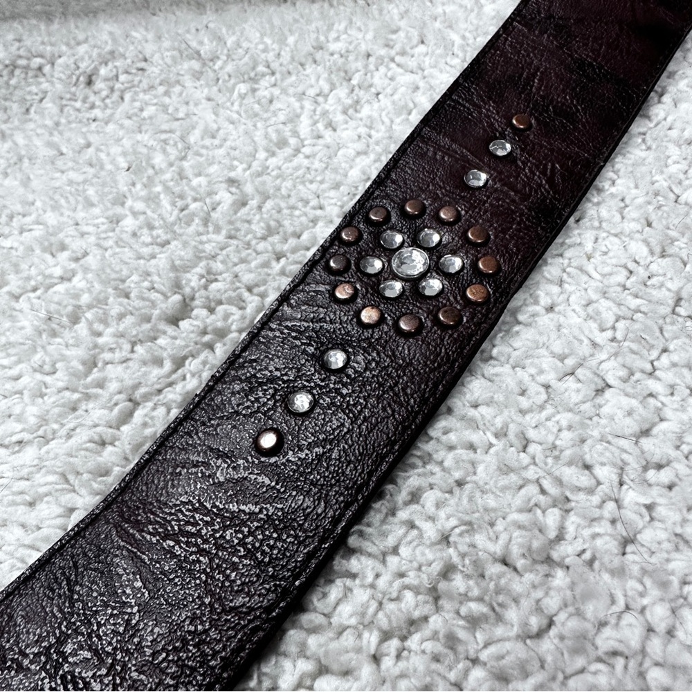 Copper Studded Rhinestone Vegan Boho Belt, Copper Colored Buckle - Picture 3 of 6